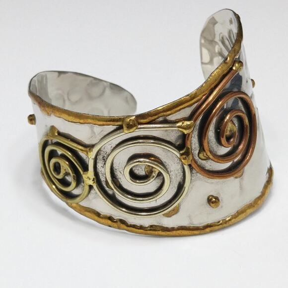 Artisan Mixed Metal Handmade Cuff Bracelet, 6 3/8 Inches - Picture 4 of 9